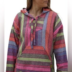 Boho Multicolor Striped Women's Artisanal Rug Hoodie L